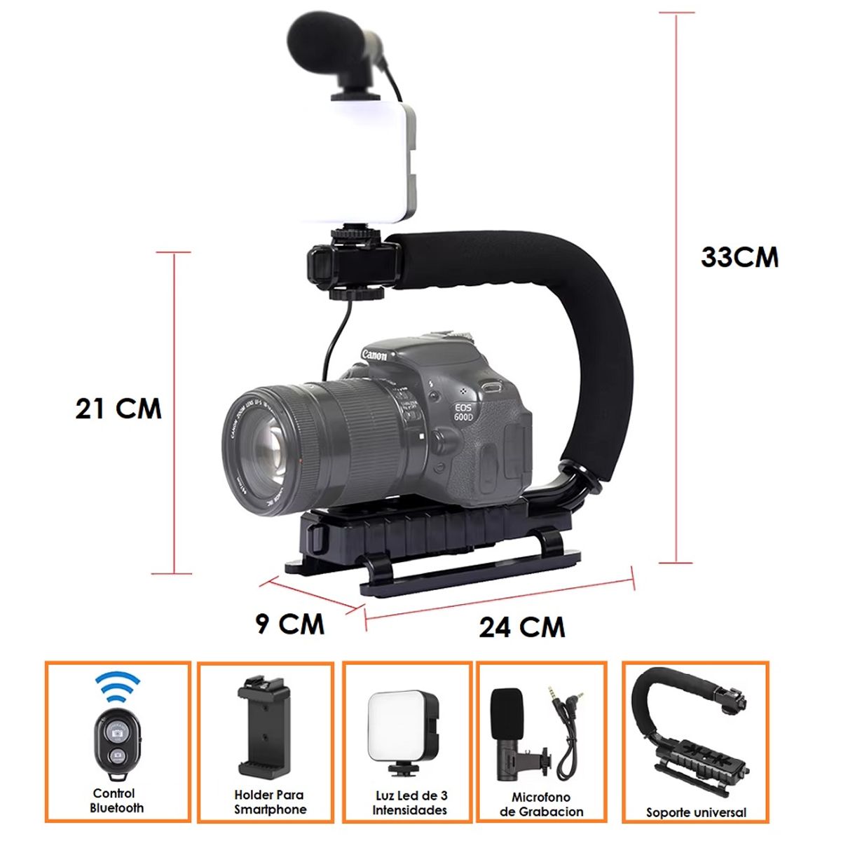 GENERICO - Estabilizador Para Smartphone y Cámaras Mas Kit De Grabación
