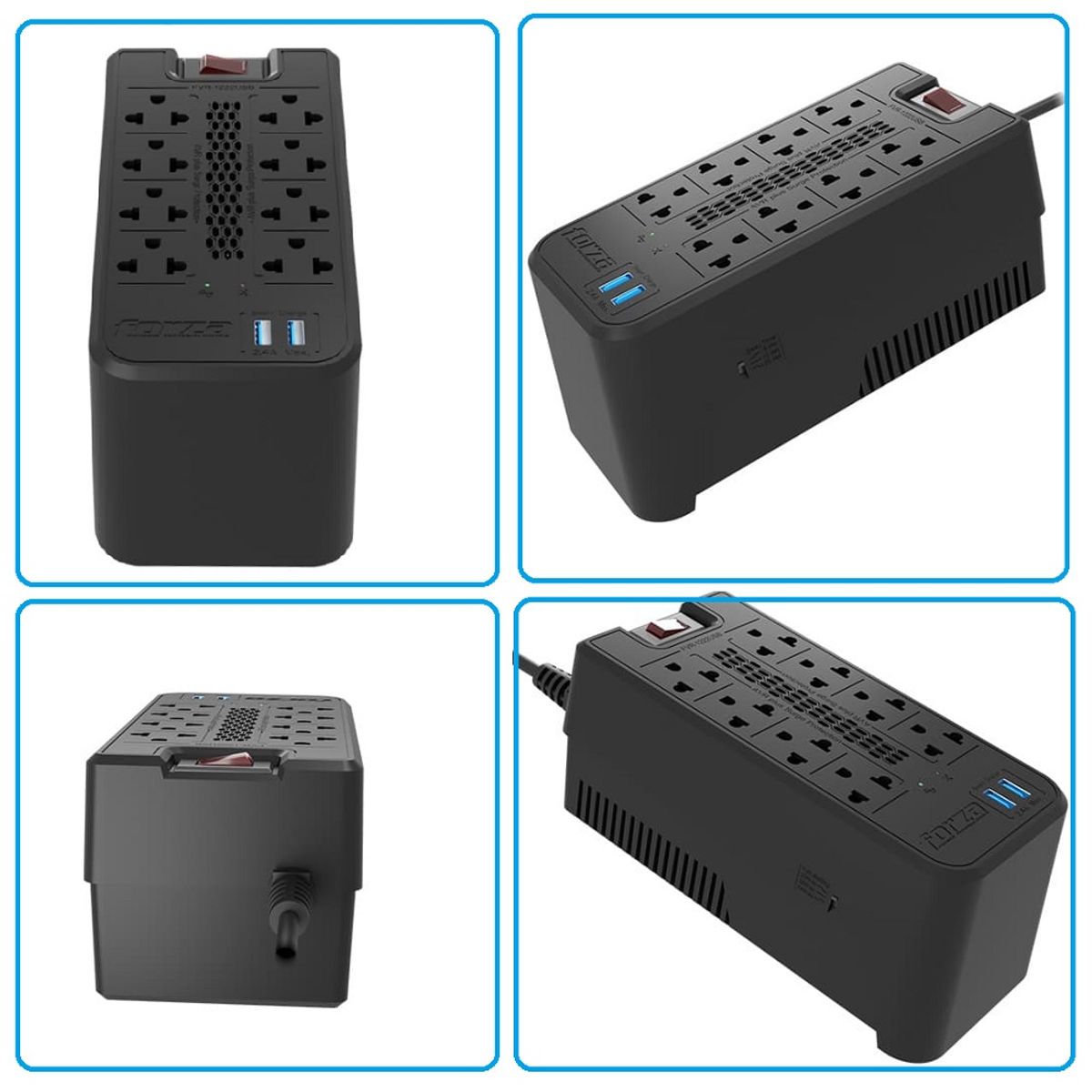 FORZA - Estabilizador Forza 8 Tomas 2 USB   FVR-1222USB 1200VA/600W