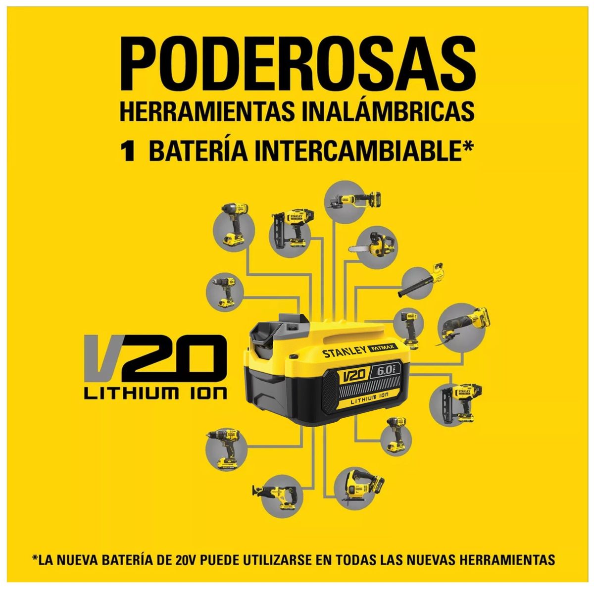 STANLEY - Batería 20V De Ión De Litio 6 A para herramientas inalambricas STANLEY