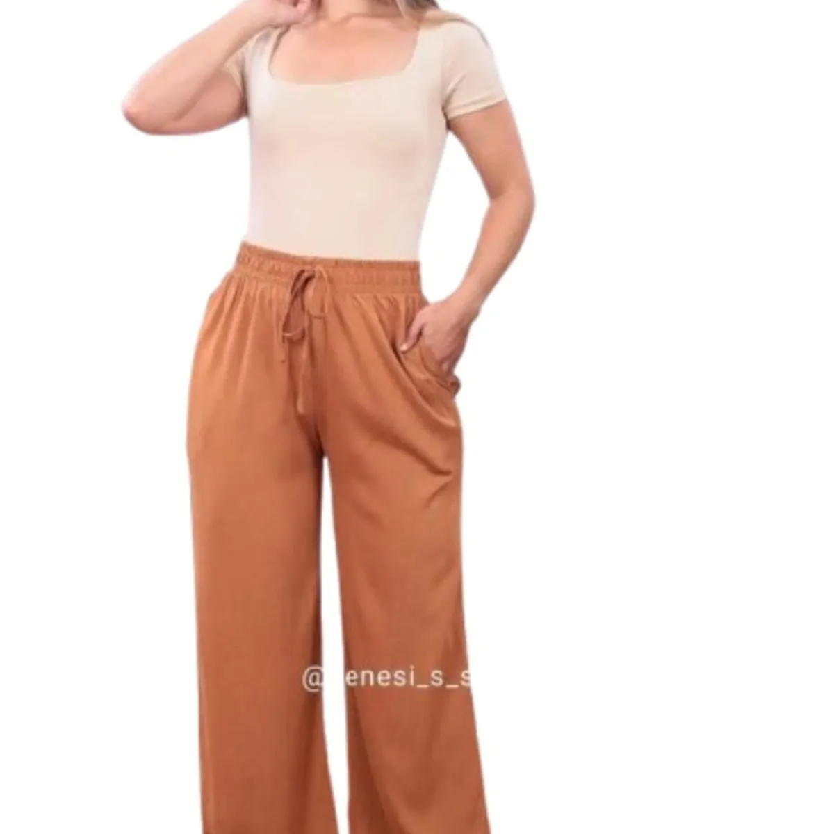 GENERICO - Pantalón palazzo lino para dama