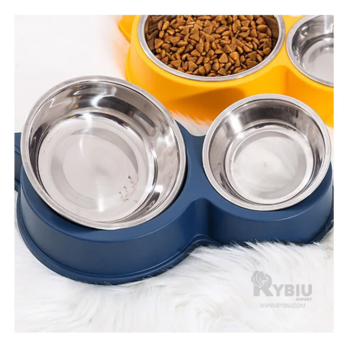 GENERICO - Plato con Orejas de Gato para Mascotas Azul Y+Stickers