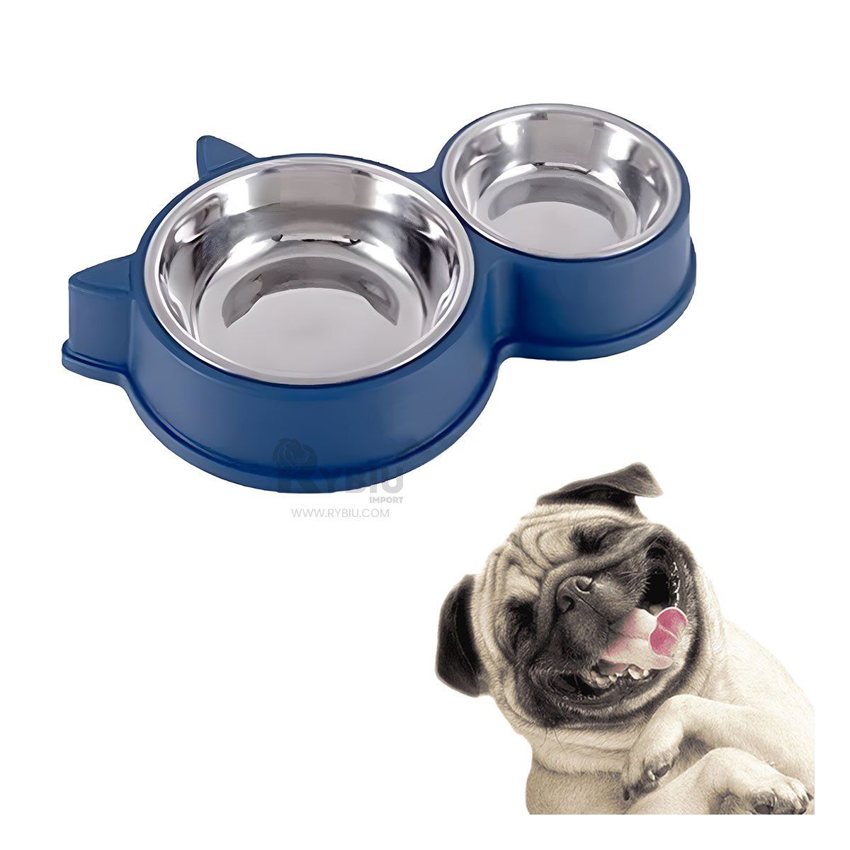 GENERICO - Platillo para Perros y Gatos de Color Azul Y+Stickers