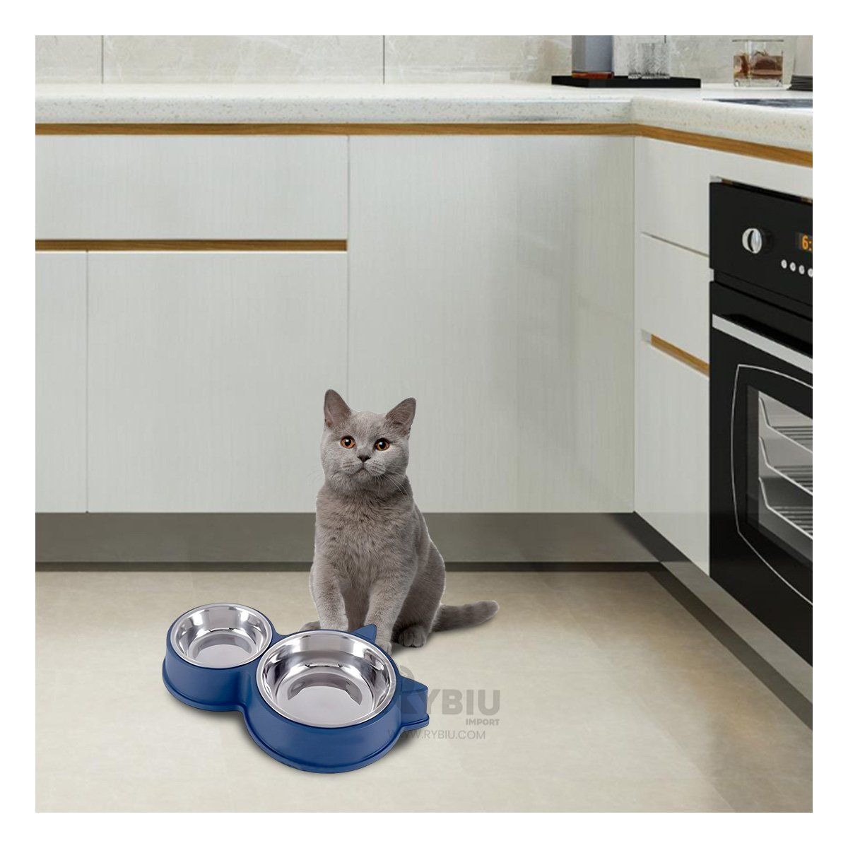 GENERICO - Comedor Pet para Gato en Tono Azul Y+Ligas de Regalo