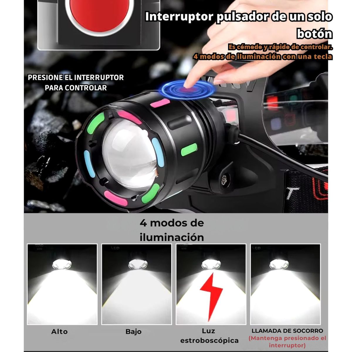 LIDIMI - Linterna Frontal LED Recargable 10W Aluminio Ajustable Impermeable