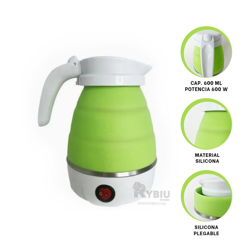 RYBIU IMPORT - Hervidor Potente de 600ml en Verde Y+Envoltorio de Regalo