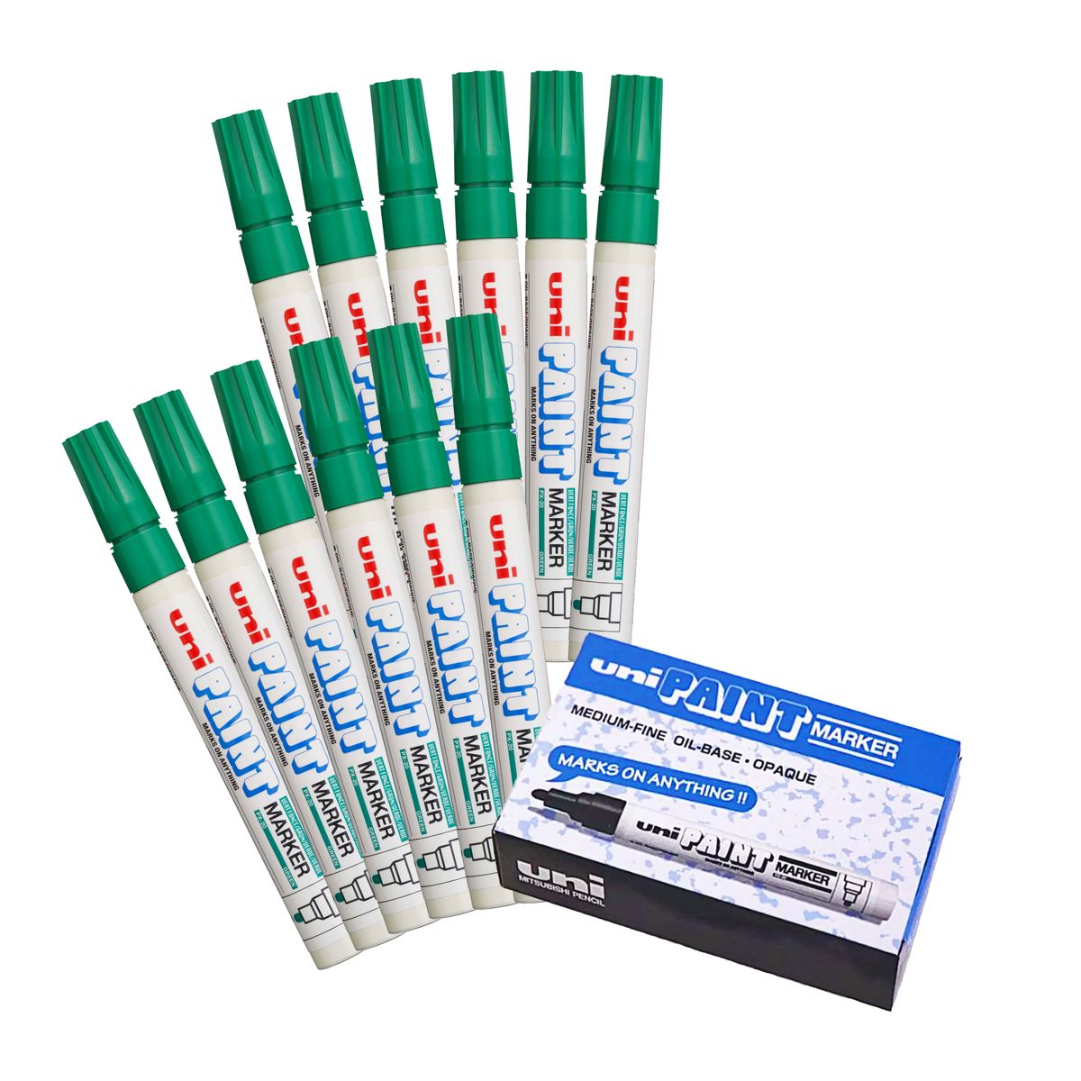 UNI BALL - UNI PX-20 Marcador de pintura permanente Verde Caja x 12