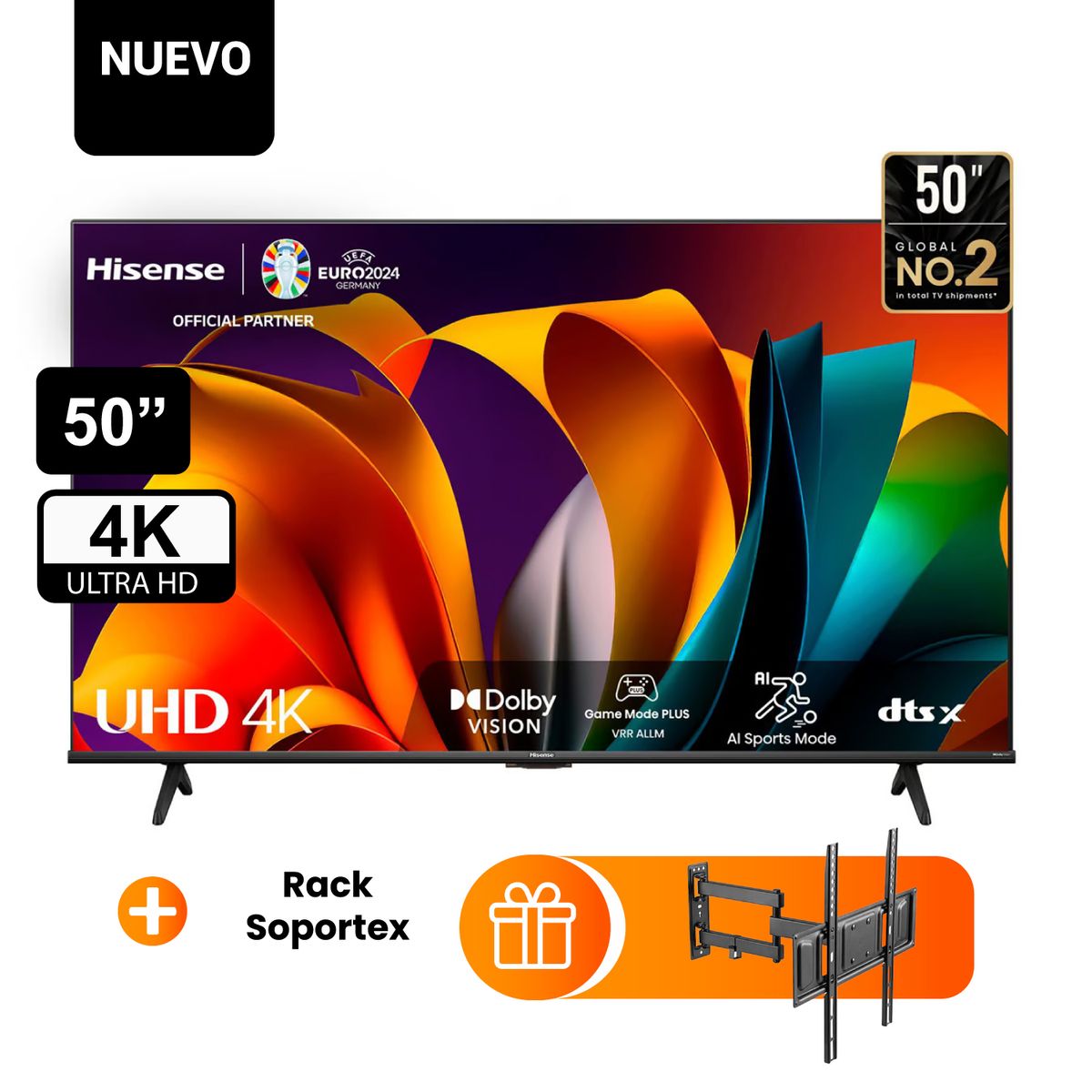 HISENSE - Televisor Hisense 50 Pulg UHD 4K Smart Tv 50A6N + Rack