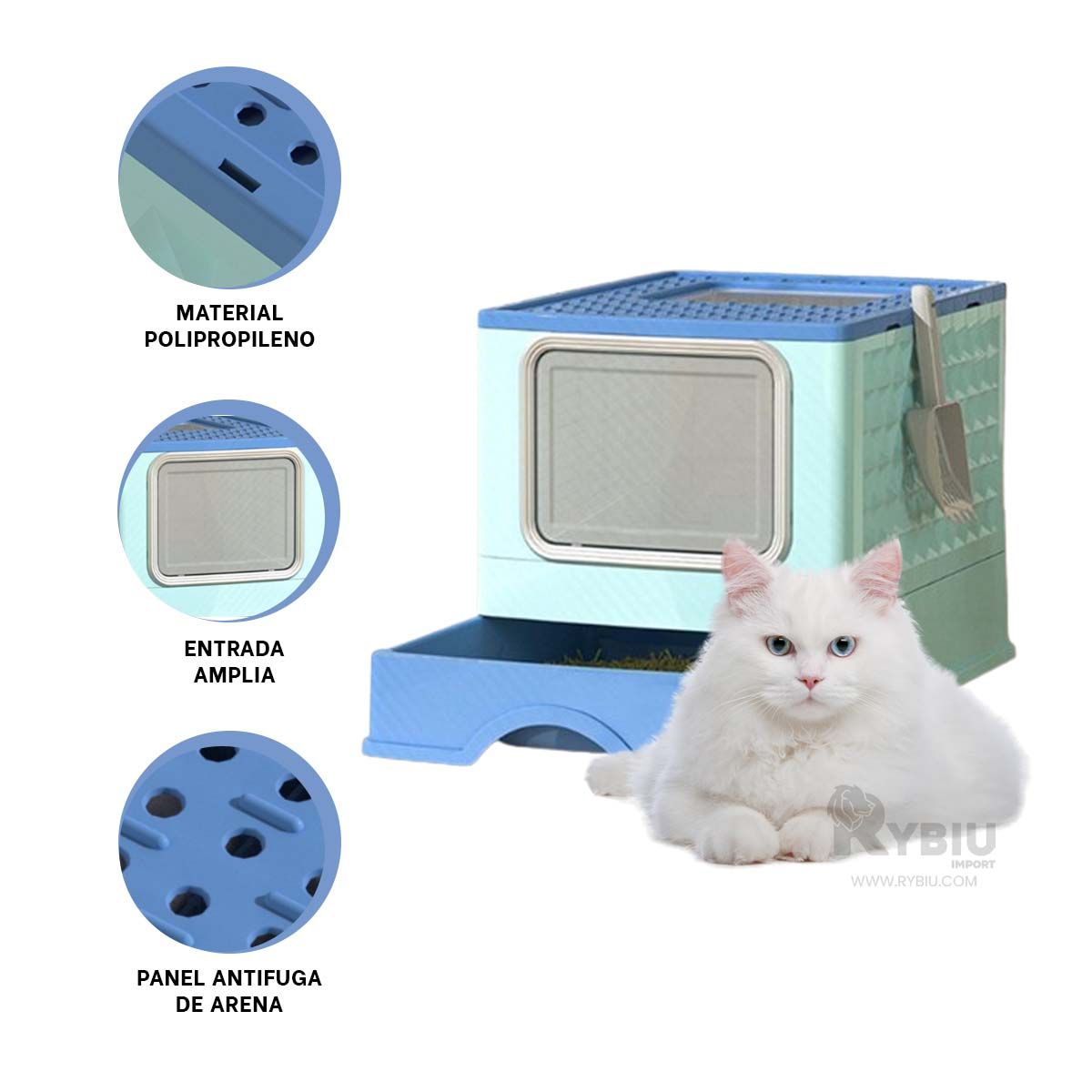 GENERICO - Arenero con Tapa y Bandeja Removible en Celeste Y+Stickers