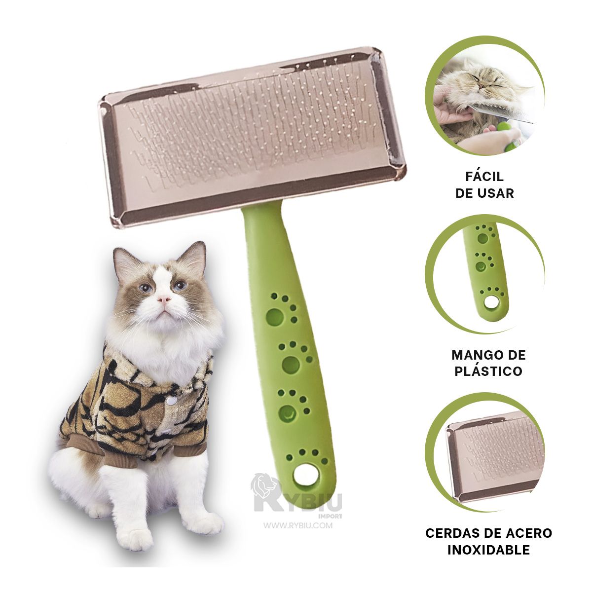 GENERICO - Cepillo para Gatos Practico Verde Talla L Y+Regalo Stickers