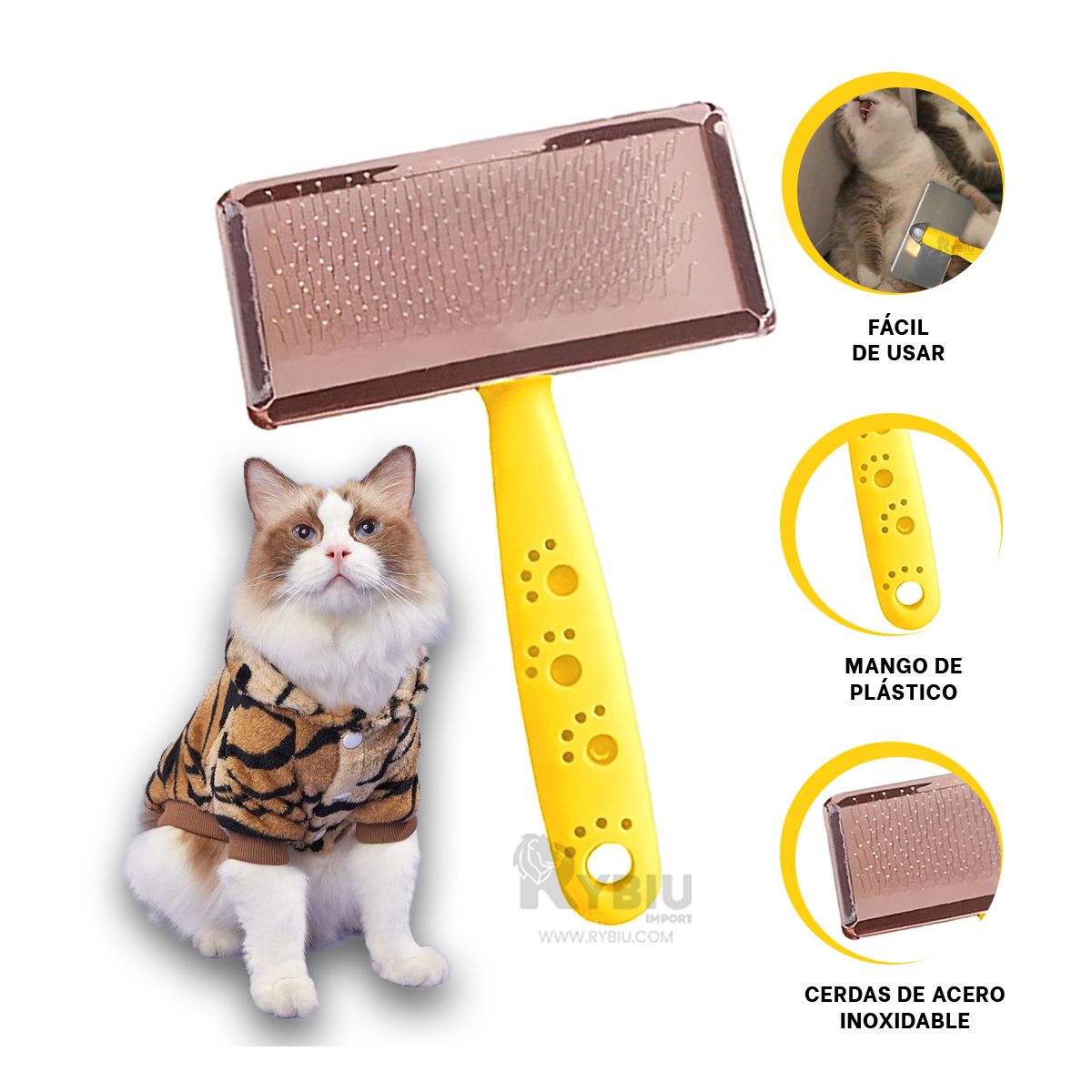 GENERICO - Peine para Mascotas de Amarillo Talla L Y+Papel de Regalo