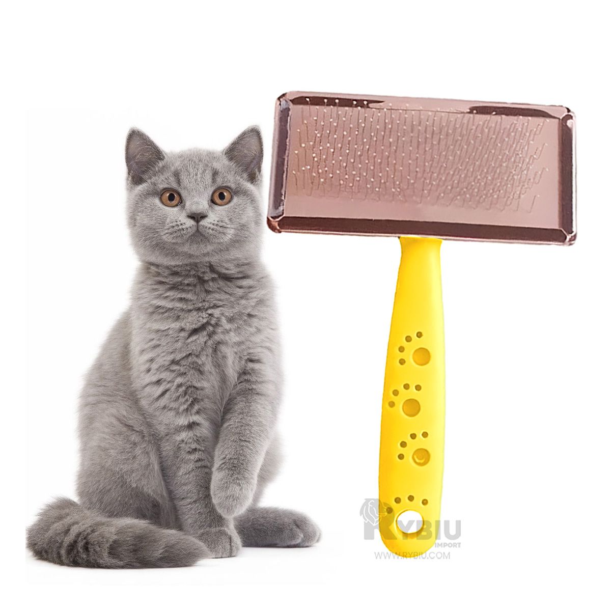 GENERICO - Peine Rectangular Util para Mascotas Amarillo Talla L