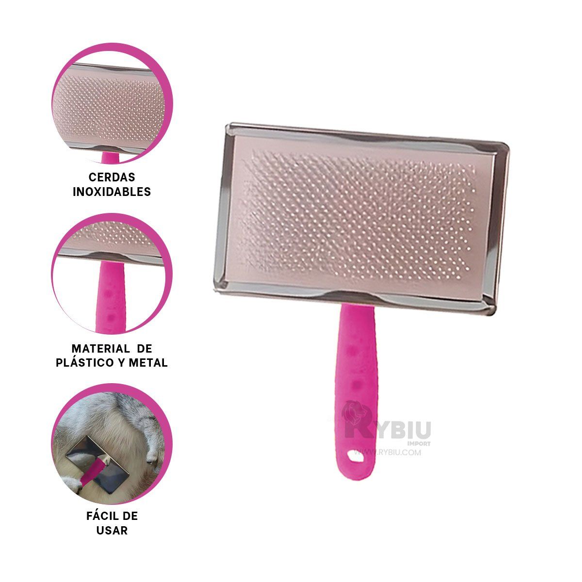 GENERICO - Peine Cerdas Inoxidables Talla XL Fucsia Y+Stickers