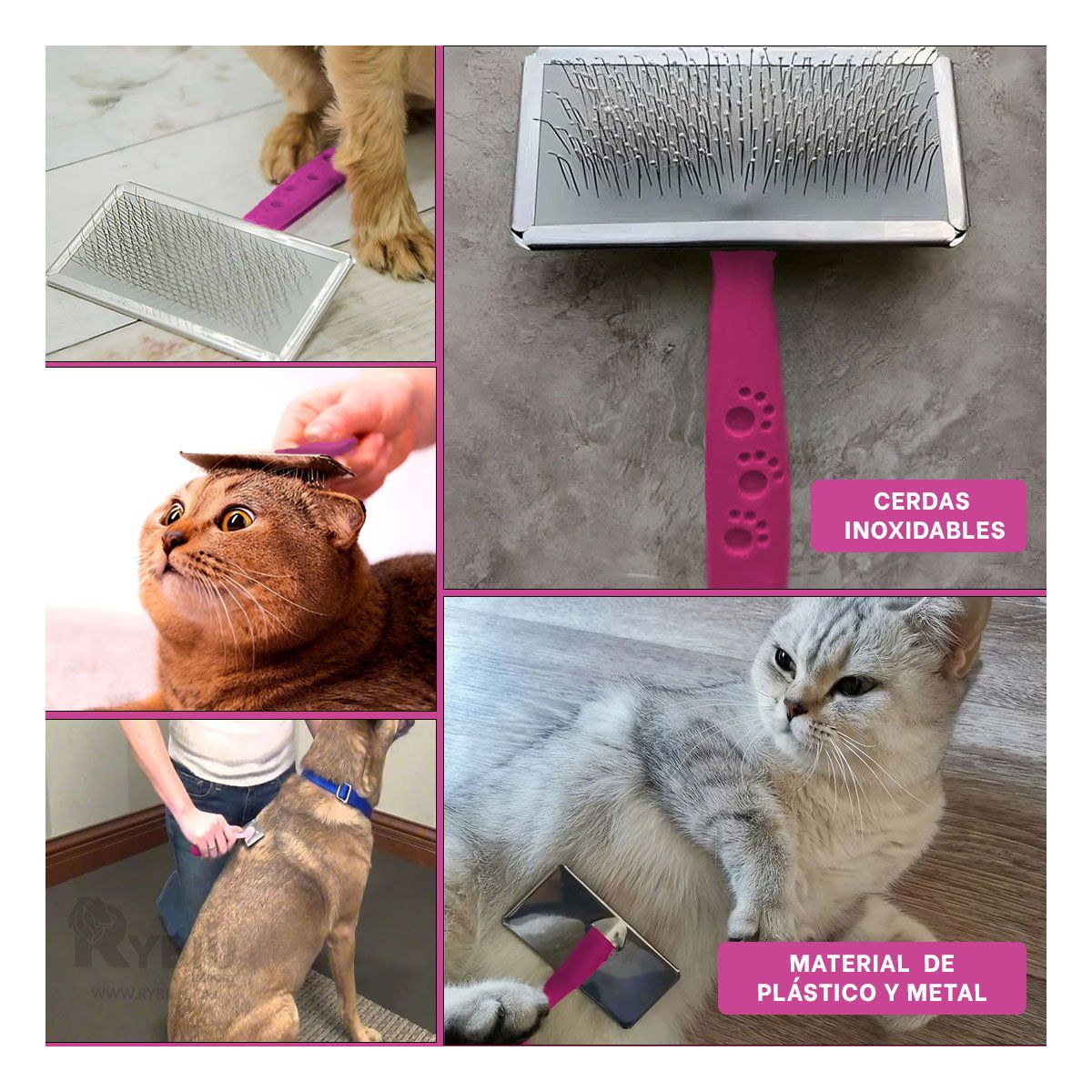 GENERICO - Cepillo para Perros con Mango Docil XL Fucsia Y+Stickers