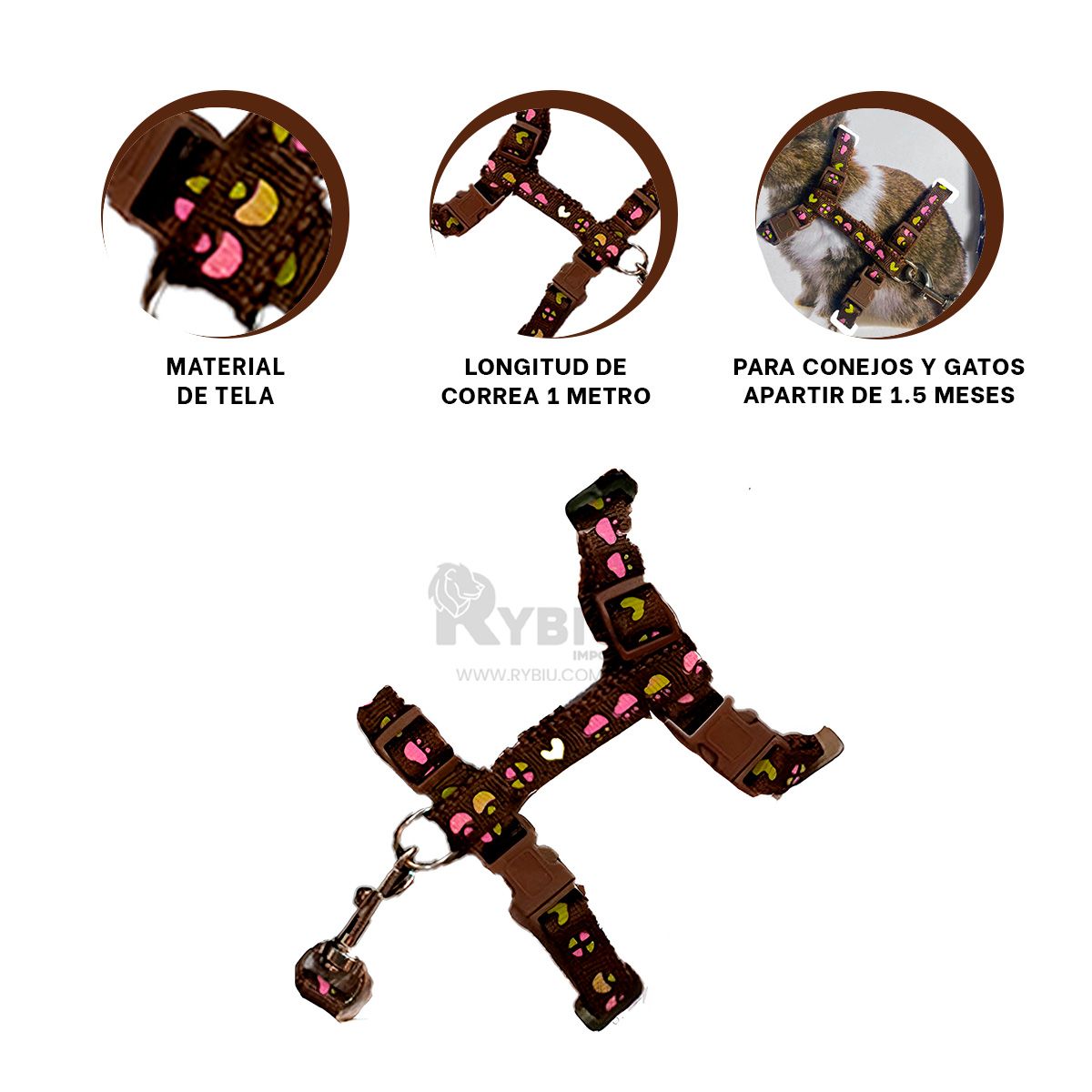 GENERICO - Tirante de Pecho de Conejo en Marron Y+Banderitas adhesivas