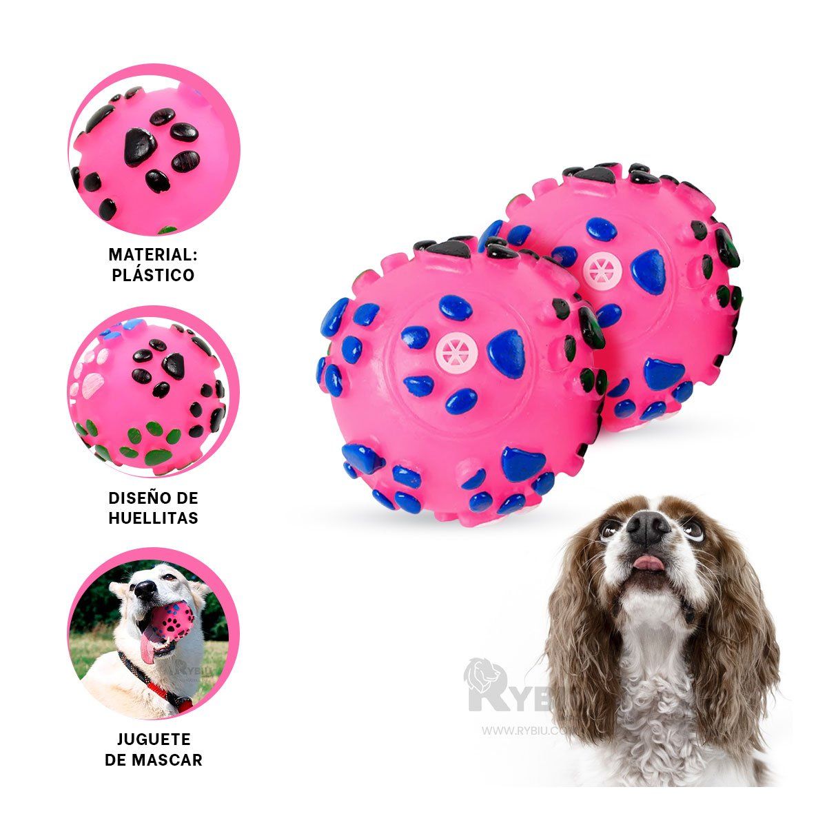 RYBIU IMPORT - Balon Esferico para Perros en Rosado Y+Post-it Adhesivos
