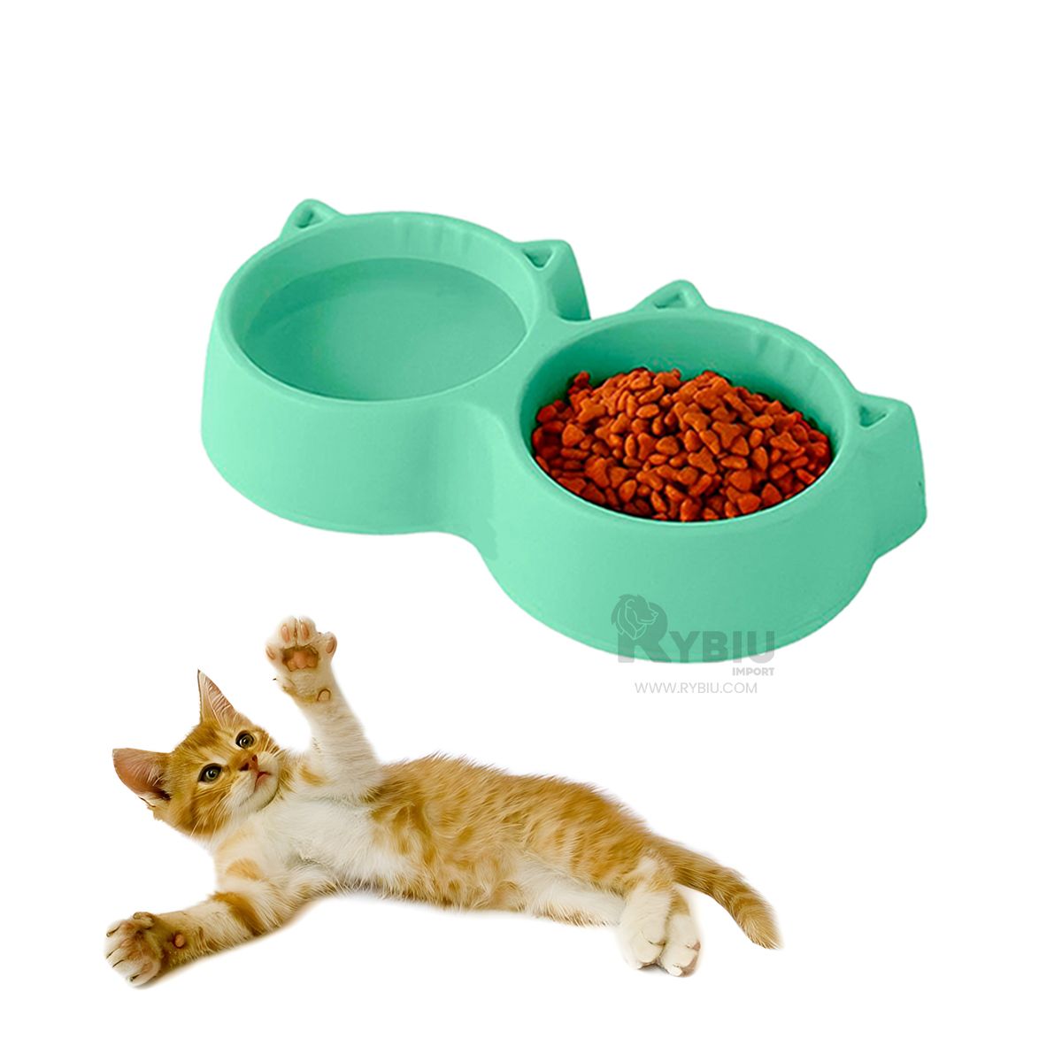 GENERICO - Comedero Funcional Dual Cat en Tono Verde Y+Regalo Agendita