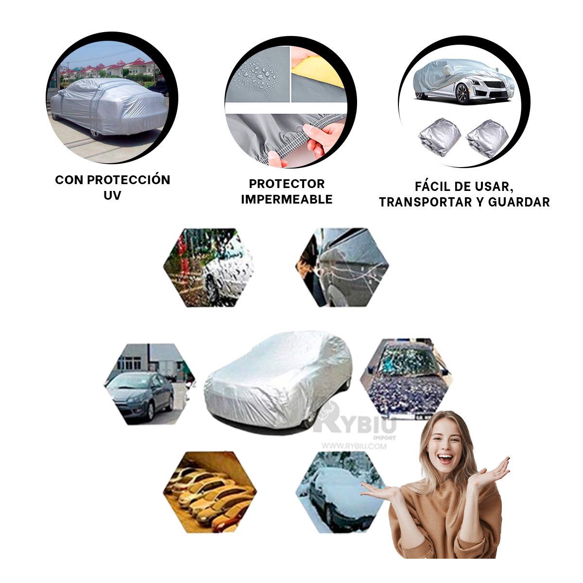 RYBIU IMPORT - Cubierta para Auto Impide Daños en Gris Y+Gift MiniAgenda