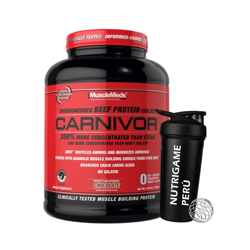 MUSCLEMEDS - Proteína Carnivor 4.2 Lb Beef Protein Sabor Chocolate +Shaker