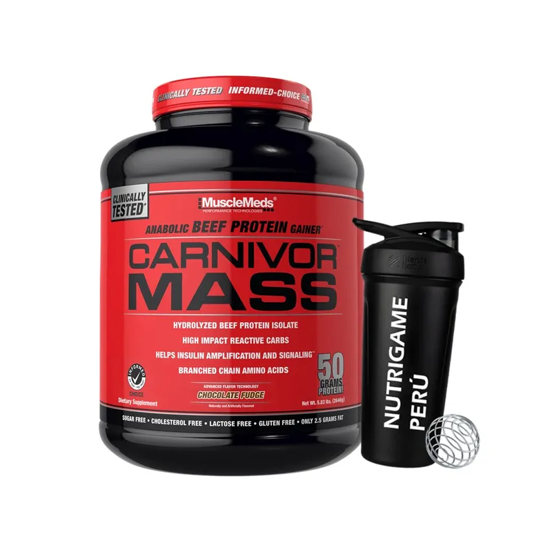 MUSCLEMEDS - Proteína Carnivor Mass 5.9 Lb Beef Protein Sabor Chocolate +Shaker