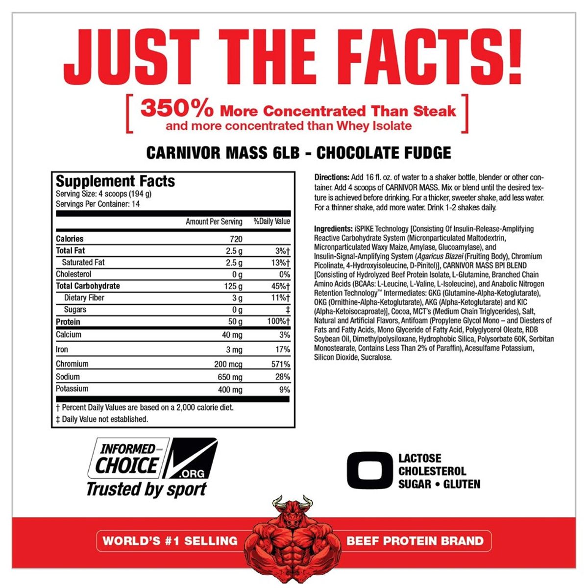 MUSCLEMEDS - Proteína Carnivor Mass 5.9 Lb Beef Protein Sabor Chocolate +Shaker