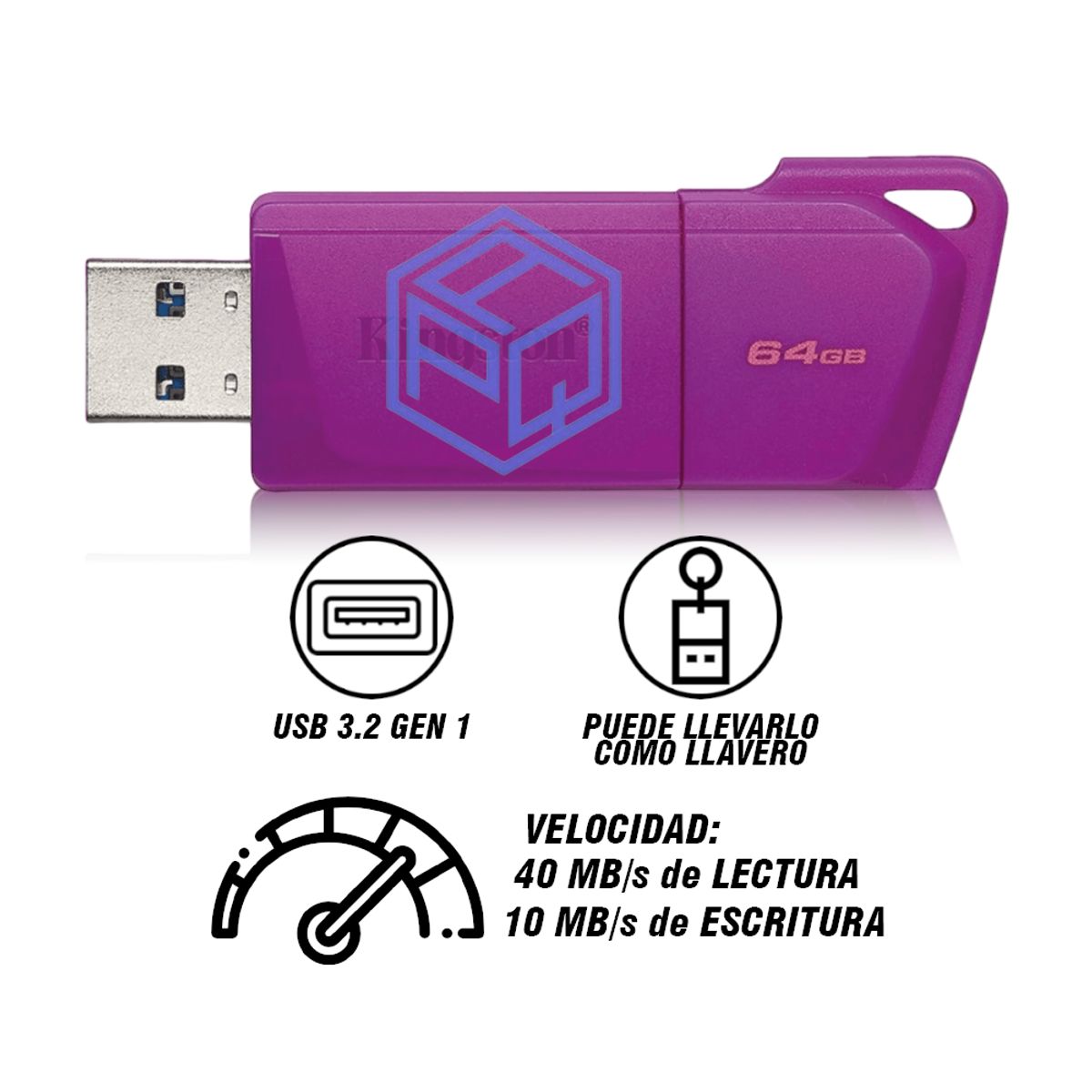 KINGSTON - MEMORIA USB 3.2 KINGSTON DT EXODIA 64GB  NEON PURPLE