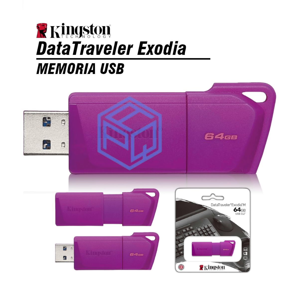 KINGSTON - MEMORIA USB 3.2 KINGSTON DT EXODIA 64GB  NEON PURPLE