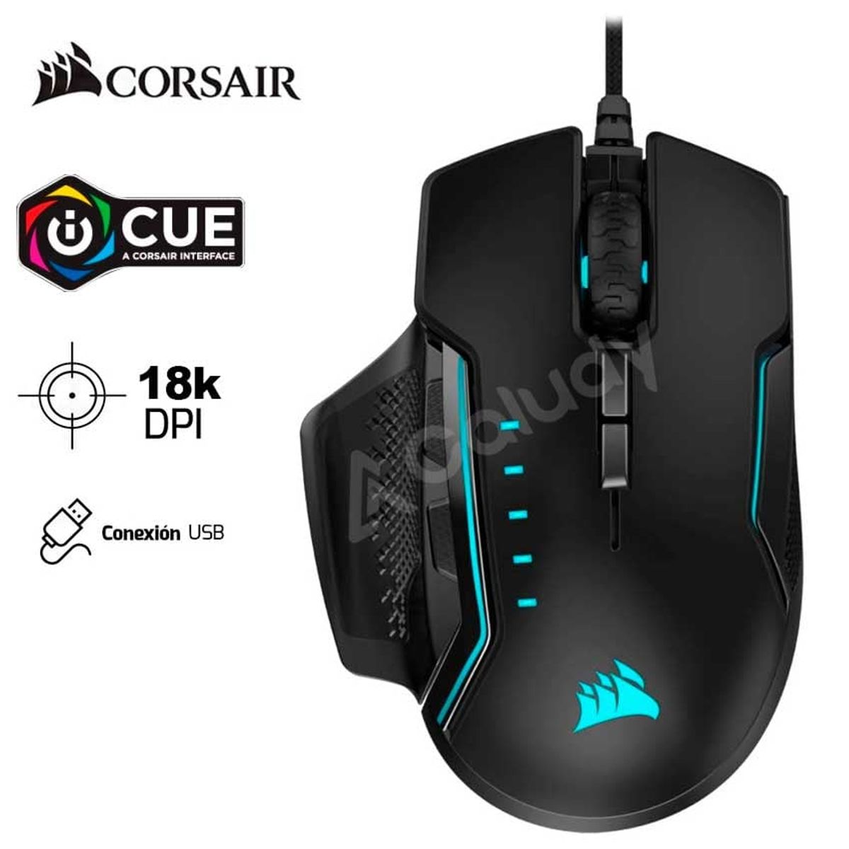 CORSAIR - Mouse Gamer Corsair GLAIVE RGB PRO 18,000 ppp USB - Negro