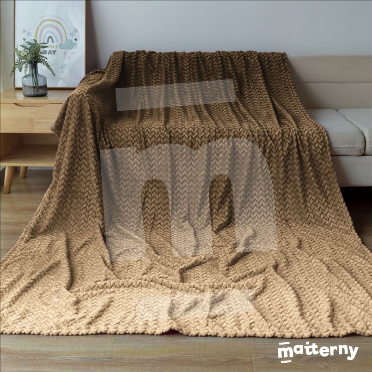 CASATEX - Manta Antialérgica Jacquard Alto Relieve Espiga QUEEN Beige