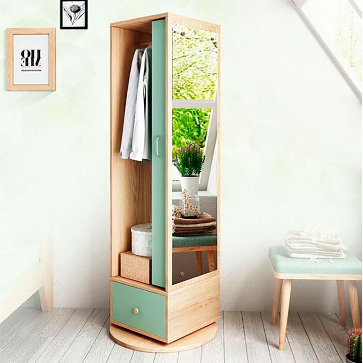 DIBA MUEBLES - Armario Giratorio con Tocador & Espejo Amara Carvallo - DIBA Muebles