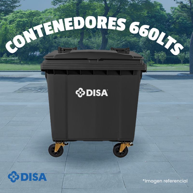 DISA SOLUCIONES ECOEFICIENTES - Contenedor de Basura 660 LTS NEGRO