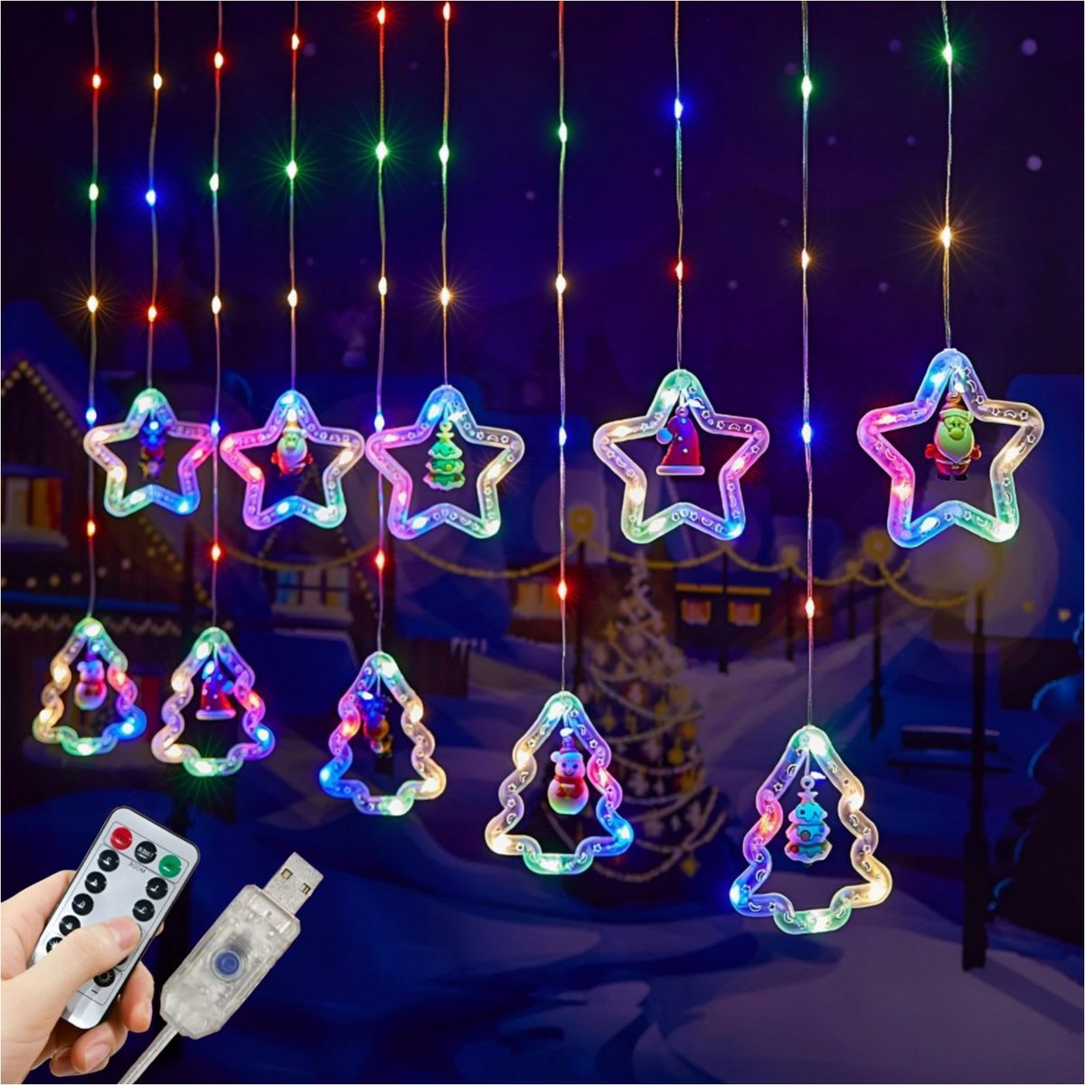 GENERICO - Cortina de luces navideñas decoración navidad con control remoto multi