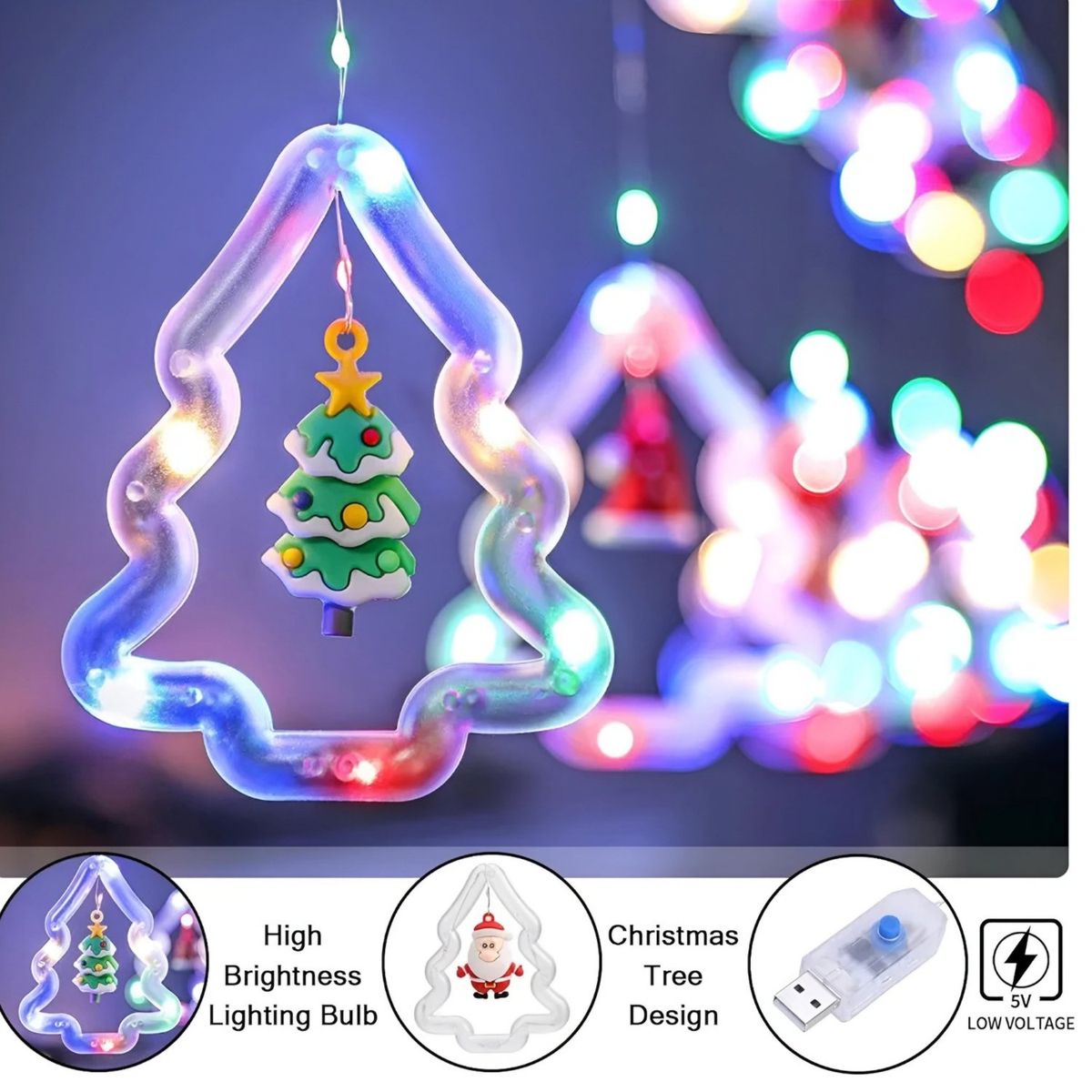 GENERICO - Cortina de luces navideñas decoración navidad con control remoto multi