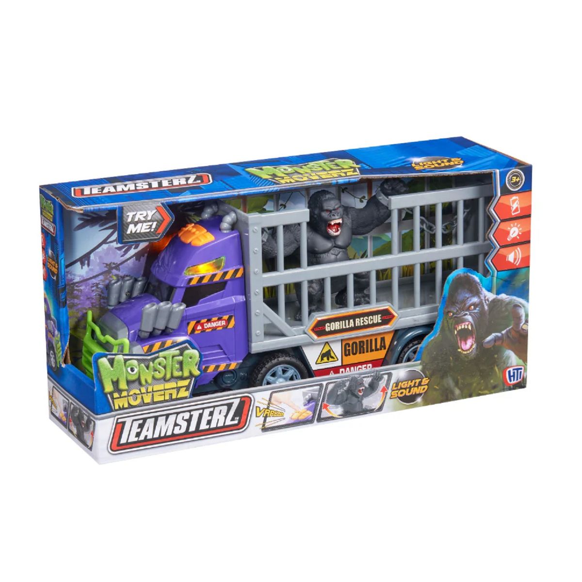TEAMSTERZ - Juguete Carro Monster Transporta Gorila Teamsterz