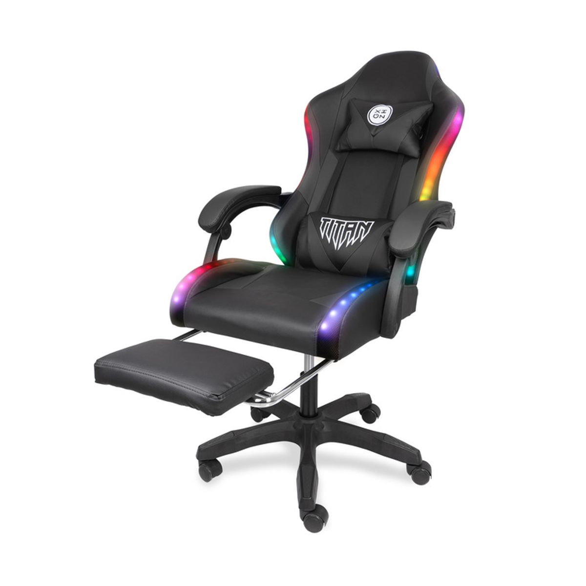 XION - Silla Gamer Con Luces RGB Titan Con Masajeador y Reposapiés 135° Negro