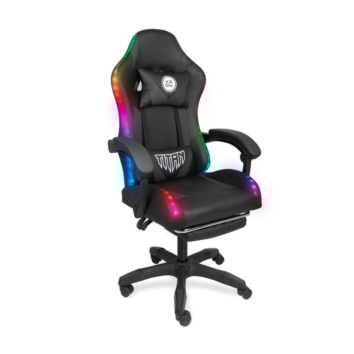 XION - Silla Gamer Con Luces RGB Titan Con Masajeador y Reposapiés 135° Negro