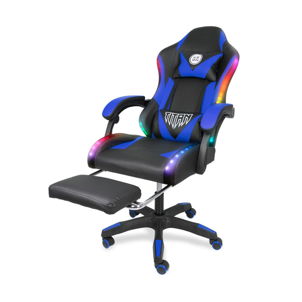 XION - Silla Gamer Con Luces RGB Titan Con Masajeador y Reposapiés 135° Azul