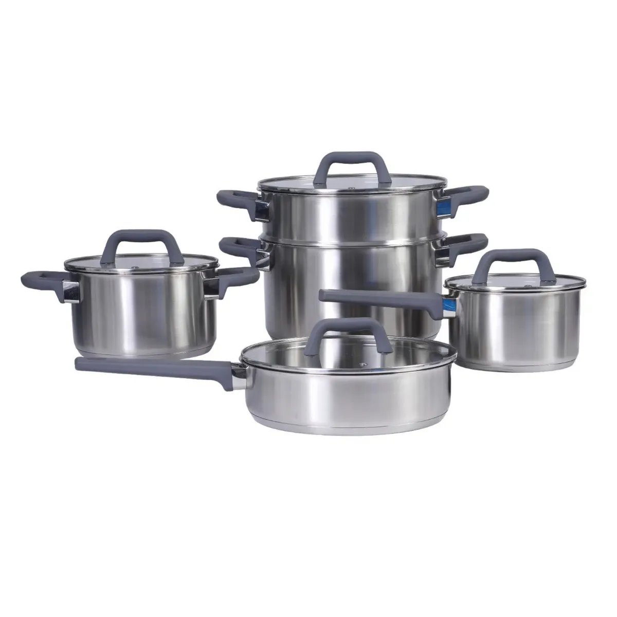 OSTER - Juego de Ollas 9 piezas Acero inoxidable Oster Beauford acabado plata