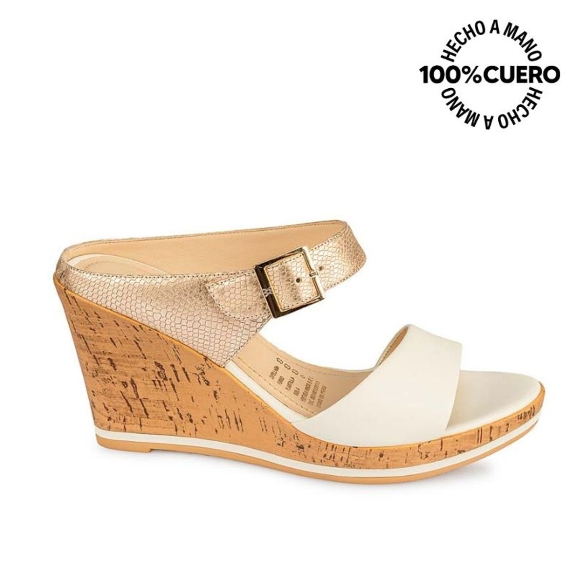 VIALE - Sandalia Strap Casual DAYA-2502 Hueso-Dorado Viale Cuero