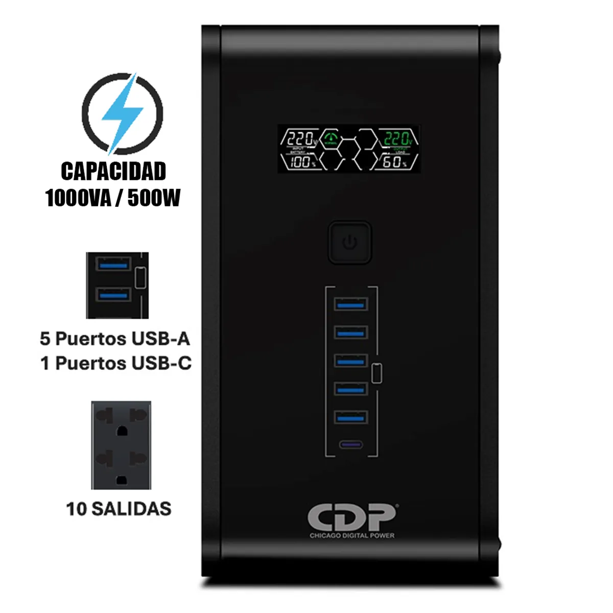 CDP - ESTABILIZADOR UPS CDP R-SMART 1010I 1000VA  500W AUTONOMÍA 30MIN