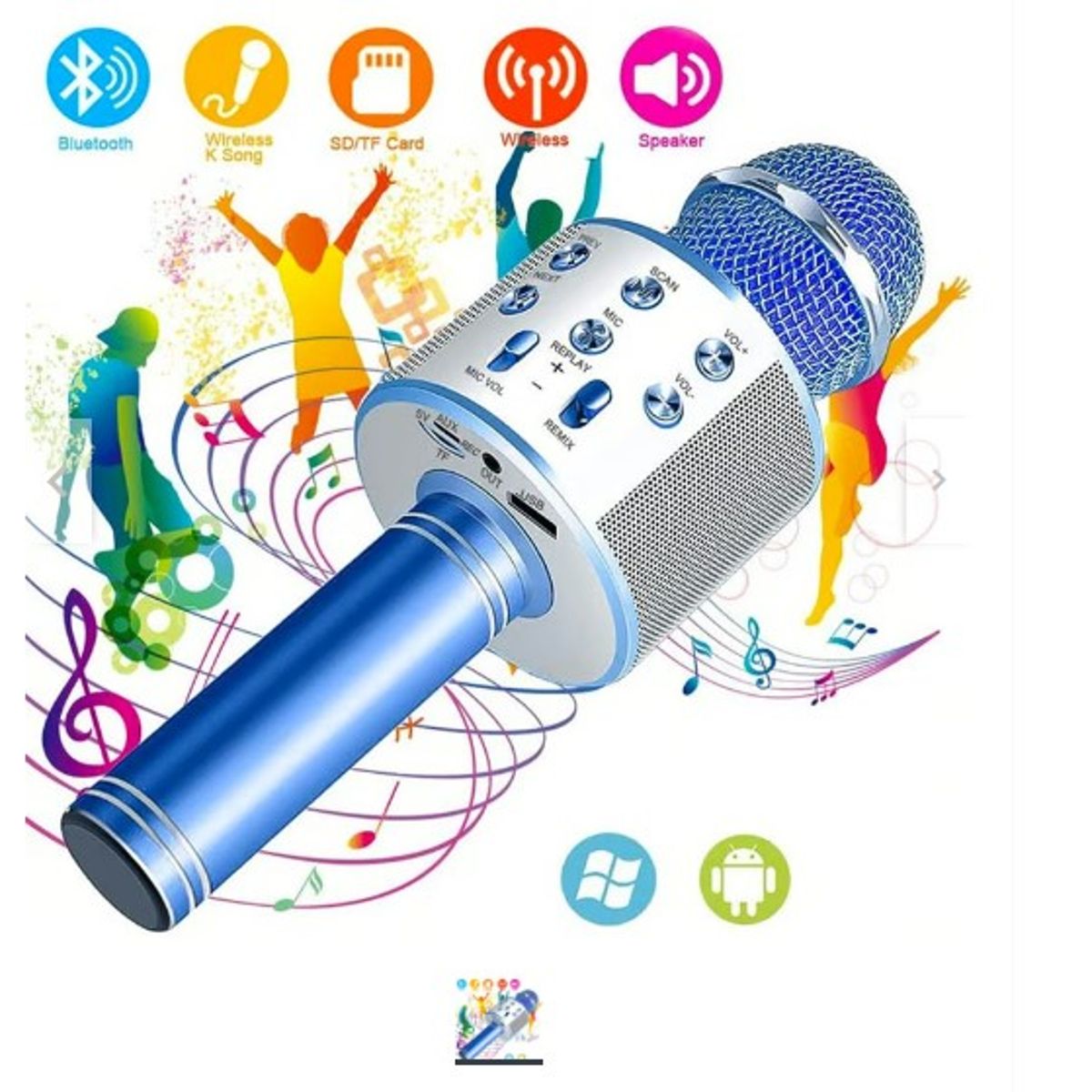 GENERICO - Microfono karaoke para niños bluetooth amplificador Azul