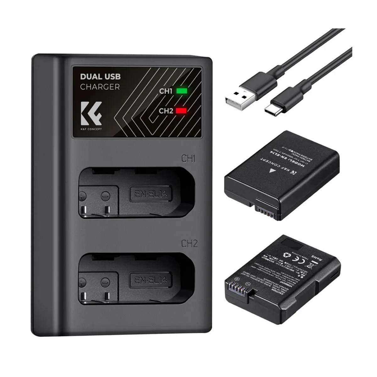 K&F CONCEPT - Cargador Dual + 2 Baterias EN-EL14 K&F Concept  KF28.0020