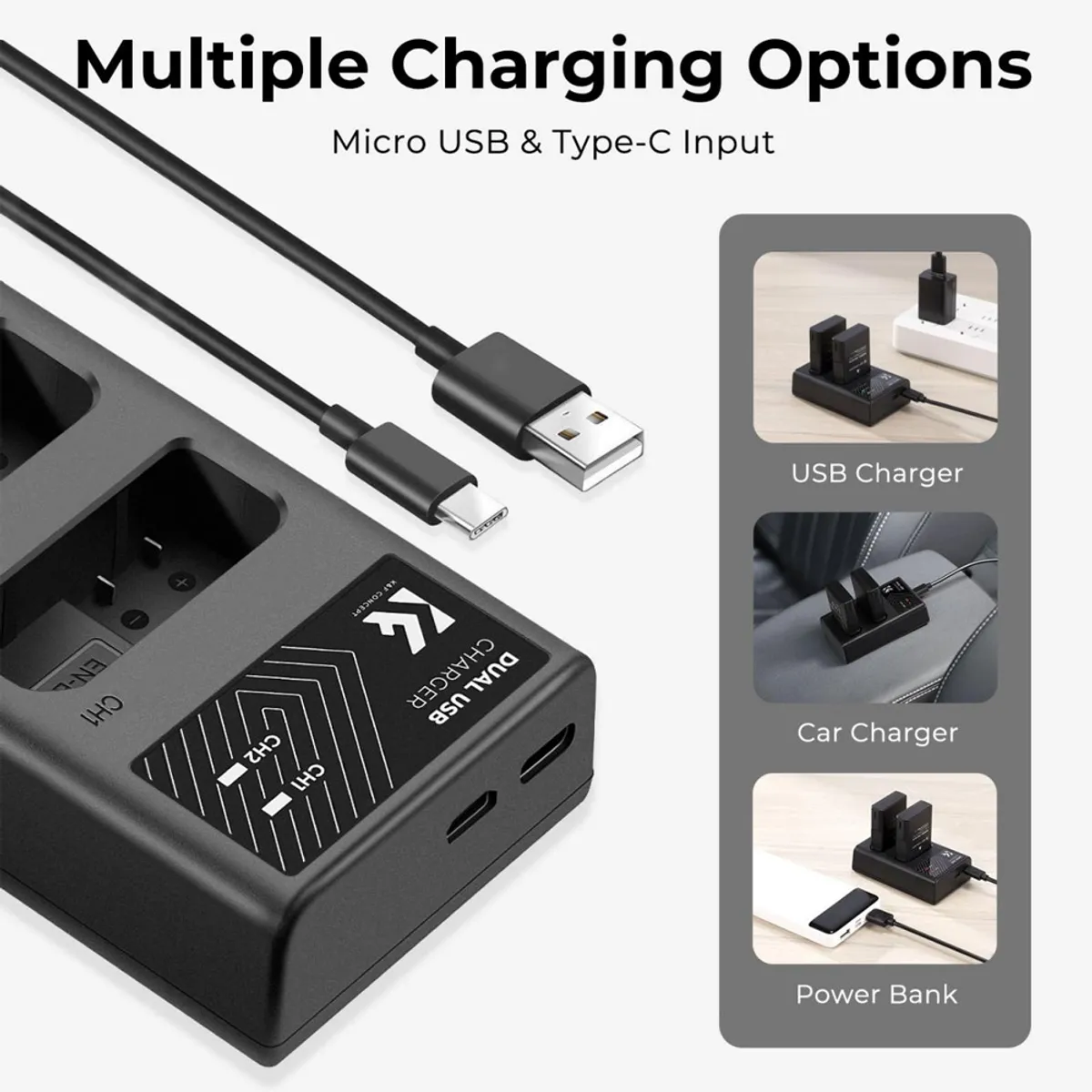 K&F CONCEPT - Cargador Dual + 2 Baterias EN-EL14 K&F Concept  KF28.0020