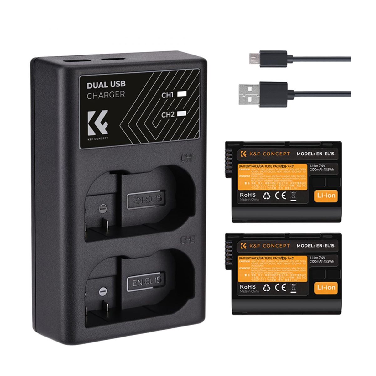 K&F CONCEPT - Cargador Dual+2 Baterias EN-EL15 K&F Concept  KF28.0012