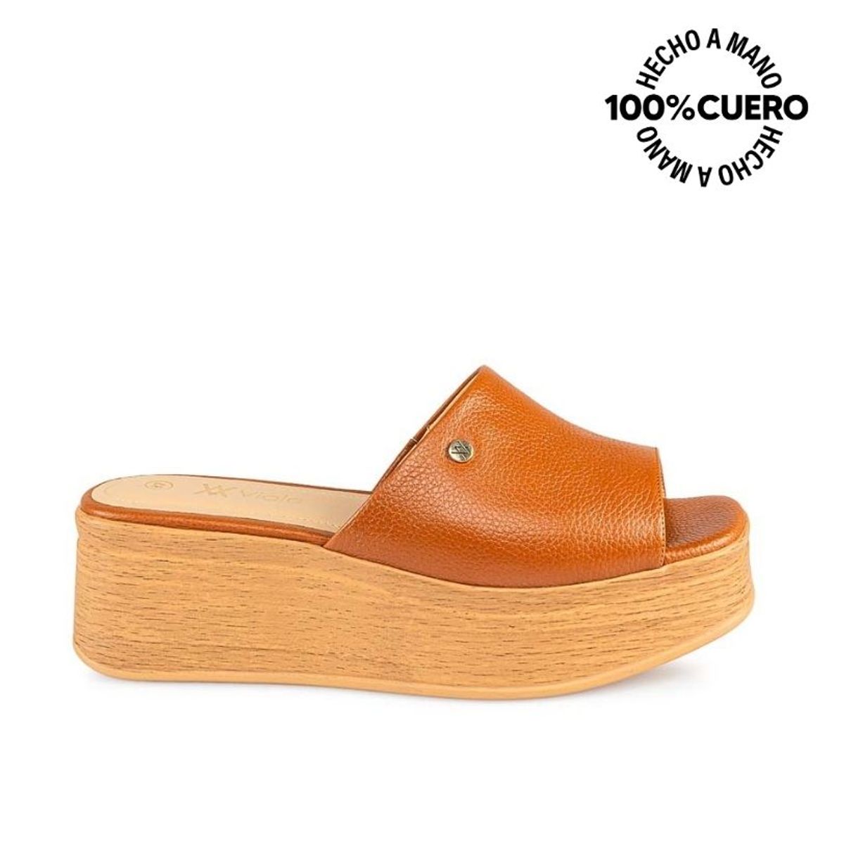 VIALE - Sandalia Slide Casual LINDA-2511 Natural Viale Cuero