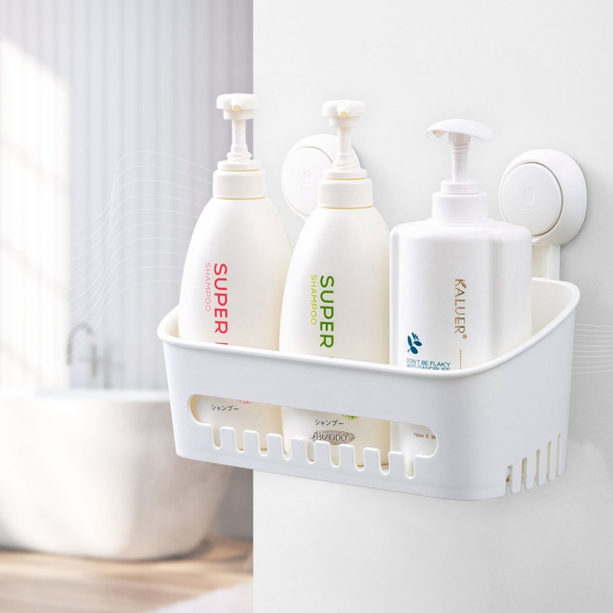 GENERICO - Organizador rectangular con ventosas de succión al vacío - blanco