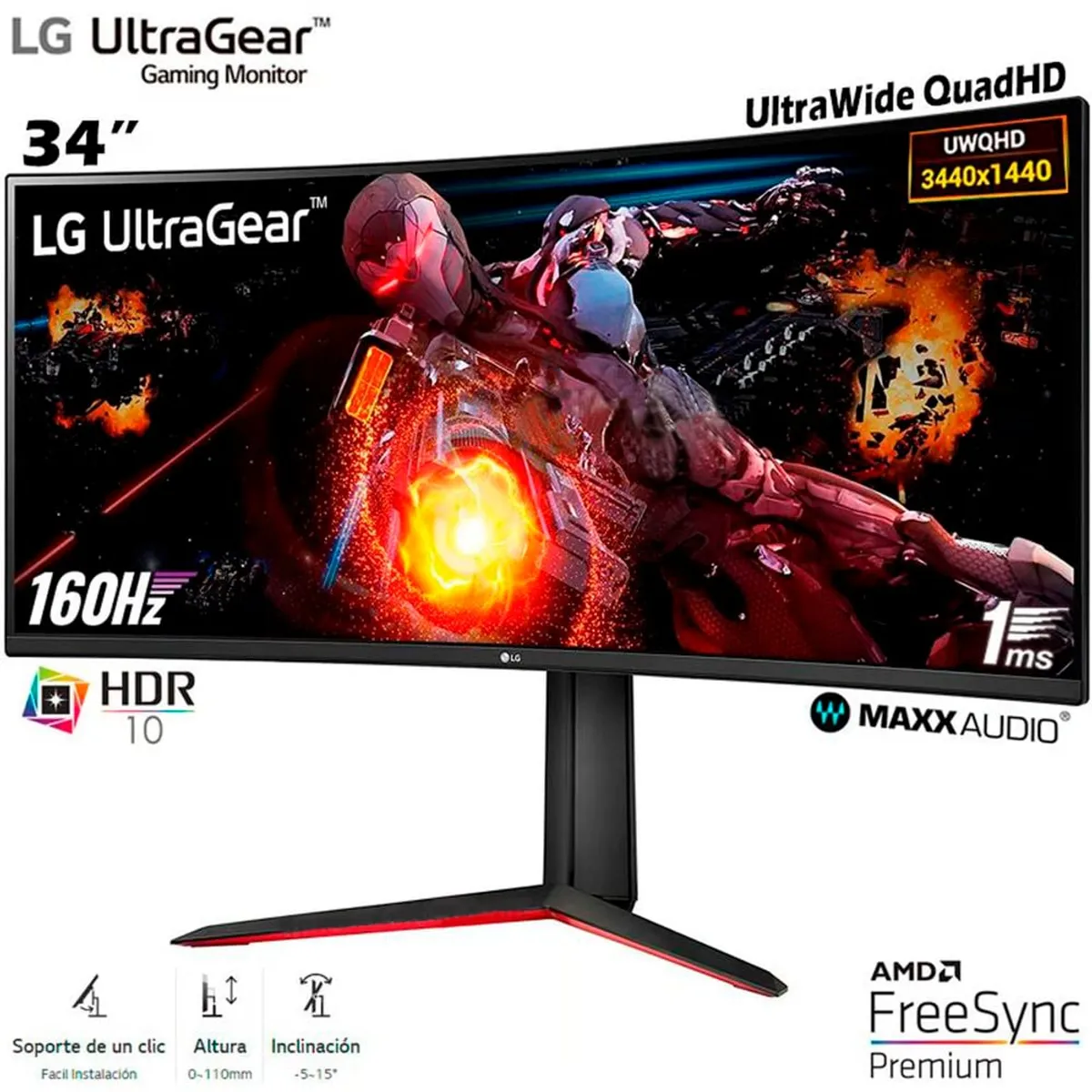 LG - MONITOR CURVO LG GAMER ULTRAGEAR 34GP63A 34 5MS 160HZ HDMI DISPLAYPORT