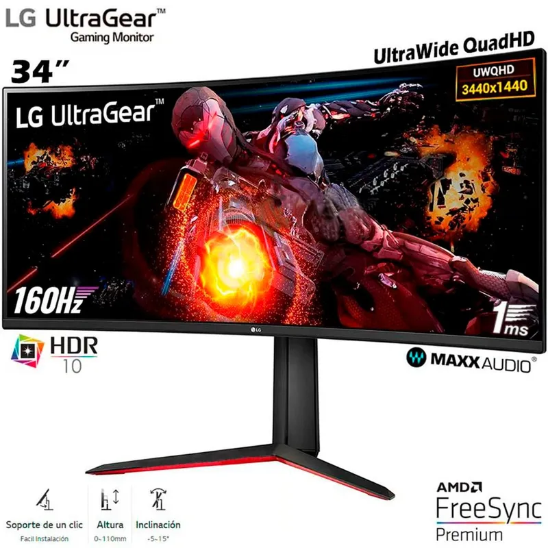 LG - MONITOR CURVO LG GAMER 34GP63A  5MS 160HZ  PARLANTES HDMI DISPLAYPORT