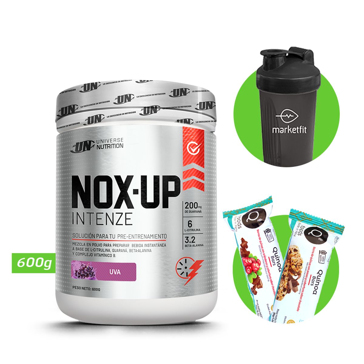 UNIVERSE NUTRITION - Nox up intenze 600gr pre entreno un uva + regalos