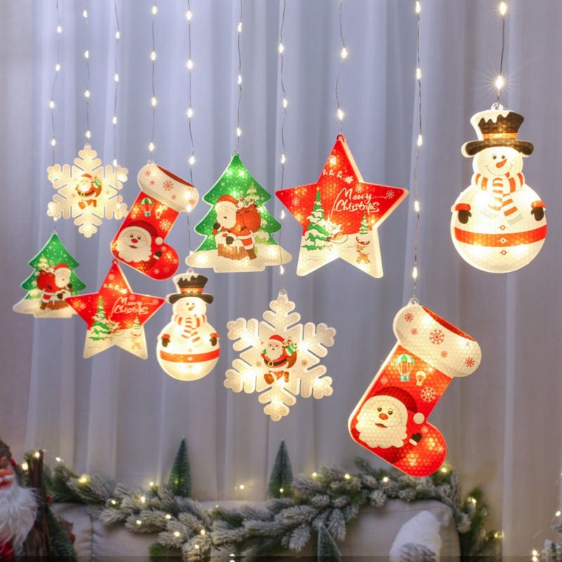 GENERICO - Cortina de luces navideñas decoración navidad amarillo K59