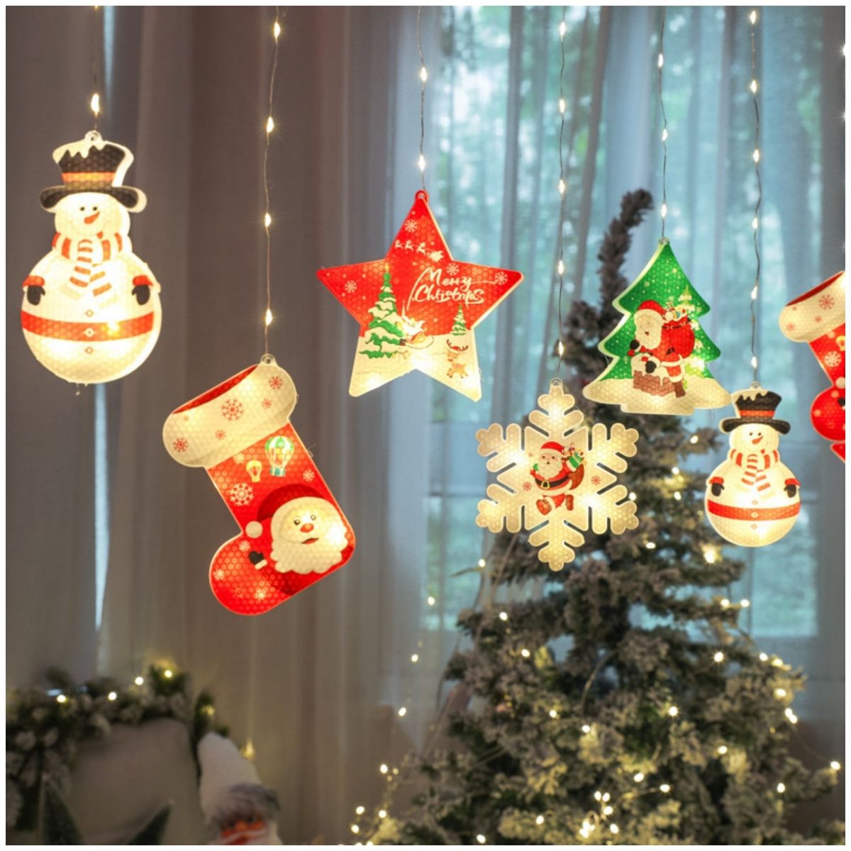 GENERICO - Cortina de luces navideñas decoración navidad amarillo K59